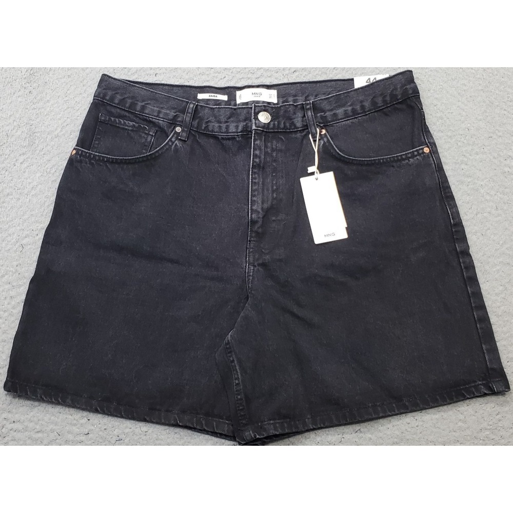 MNG Zaida Jean Shorts Women 12 Black Denim Straight High Waist 5-Pocket 27047125
